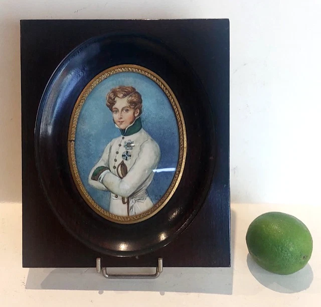 Broche Ancienne Miniature L'Aiglon Duc De Reichstadt Napoléon - Peinture Sur Laiton - Occasion
