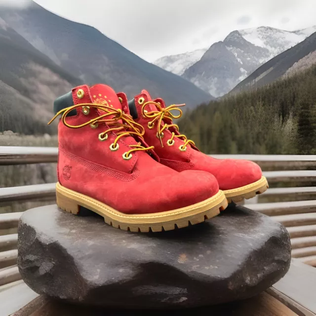 TIMBERLAND 6 INCH Premium Double Sole Red Gold Nubuck Big Kids Boots A1Krd 91.00 PicClick
