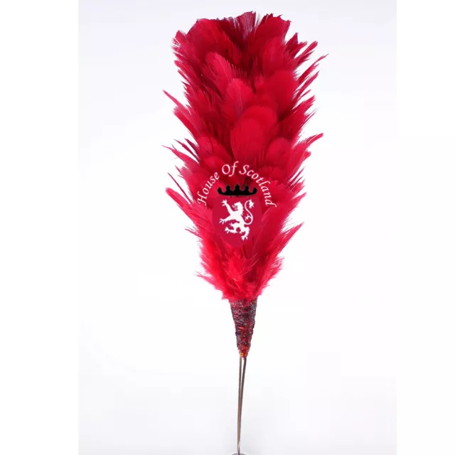 Glengarry Cap Plume Feather Hackle Balmoral Hats Highland wear Red 6"