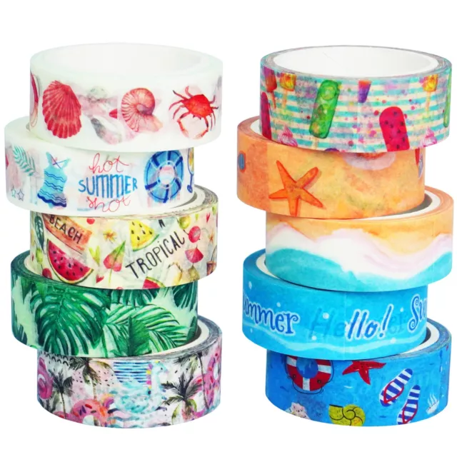 YUBX 10 Rolls Summer Washi Tape Set Beach Ice Cream Masking Decorative Tape