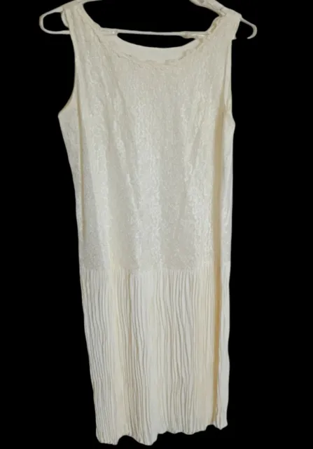 Vintage Ivory White Crinkled Lace Wedding Party Church Dress Long Modest 16W