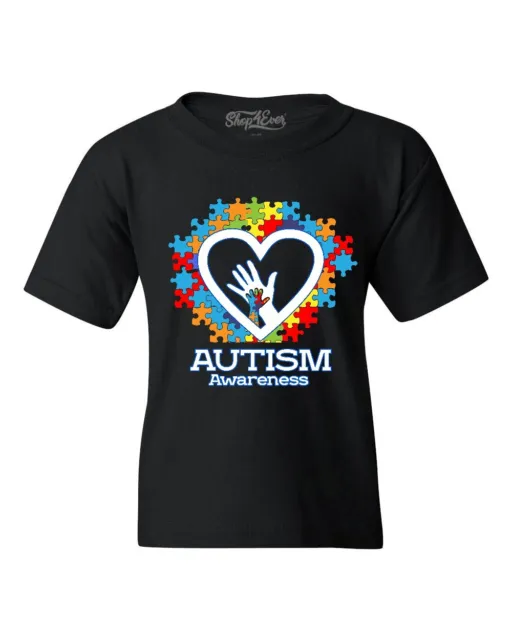 Autism Awareness Heart Hand Puzzle Youth's T-Shirt Support Love Kind Shirts