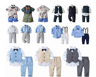 Baby Boy Set Gentleman OutfitsShirt+Vest +Pants Set Kids Bow Tie Formal Suits