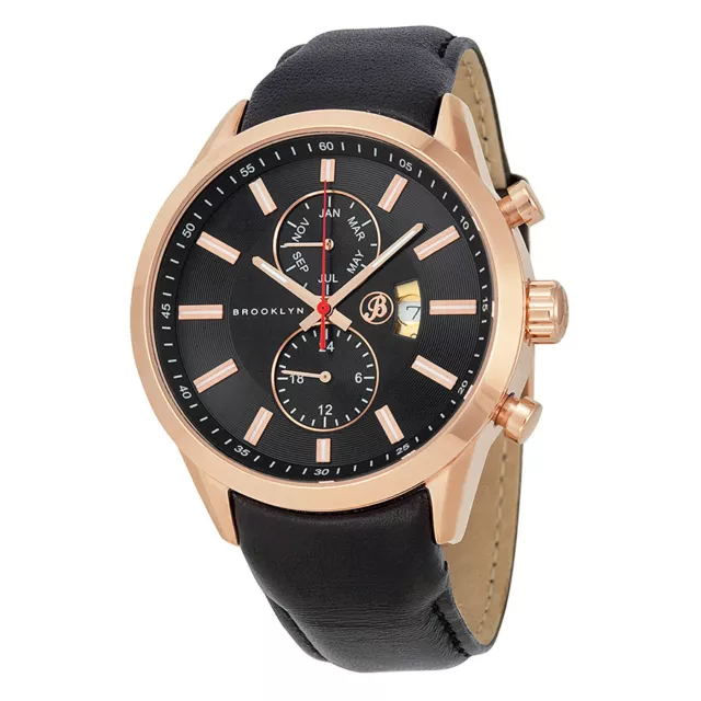 Brooklyn Watch Co. Fulton Black Dial Black Leather Swiss Quartz Men's Watch