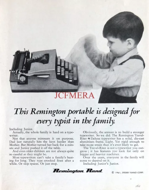 REMINGTON RAND Travel-Riter Deluxe Portable Typewriter ADVERT 1961 Print 673/38