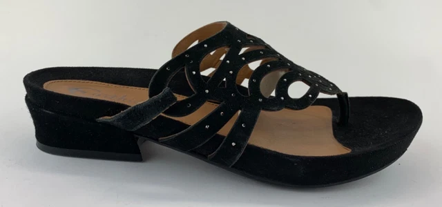 Earthies Womens Black Suede Leather Flip Flop Sandals Sz US 8