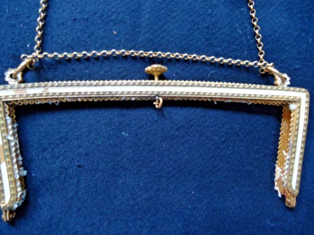 Antique Purse Frame - French, Squared, Originally Cream Color Enamel - Gorgeous