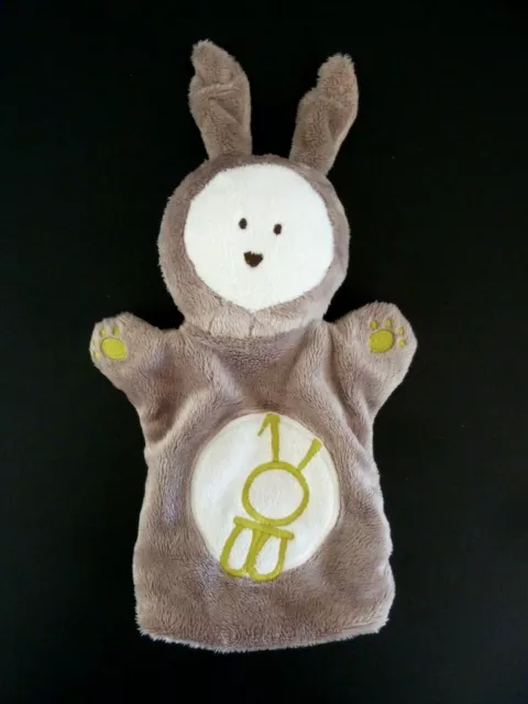 *. Doudou Marionnette Obaibi Lapin Gris Beige Marron Vert Rond Blanc Ob - Tbe