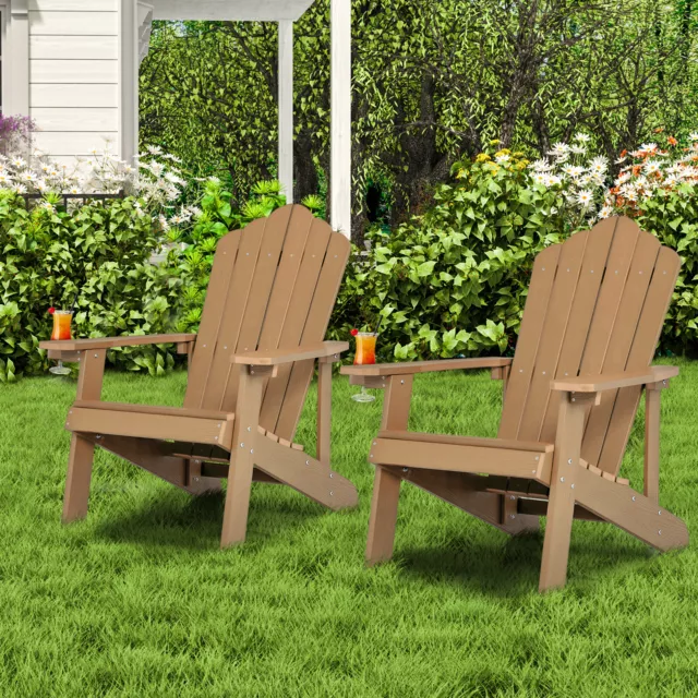 2 PC Patio HIPS Adirondack Chair w/Cup Holder Weather Resistant Outdoor 380 LBS
