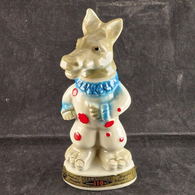 Jim Beam Empty Decanter Beams Trophy Democrat Donkey Clown 1968 Bourbon Whiskey