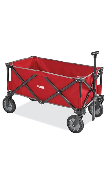 Uline Utility Wagon Quad Folding Rolling Lightweight Red Rubber Wheels S-21433