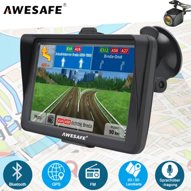 7"AWESAFE GPS Navigation Tragbare Navigationsgerät mit Rückfahrkamera EU Karten