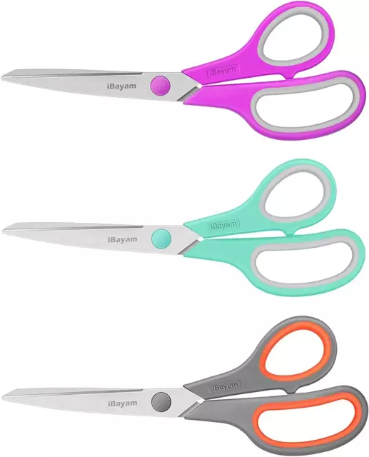 Scissors,  8" All Purpose Scissors Bulk 3-Pack, Ultra Sharp 2.5Mm Thick Blade Sh