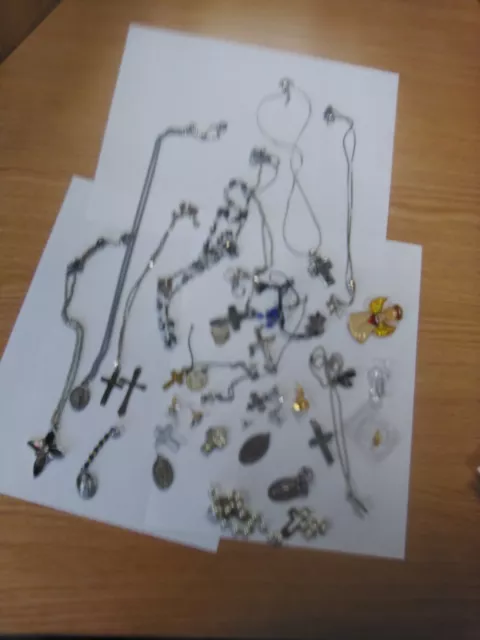 Vintage Lot Of  Religious Jewelry Catholic Rosaries Crystal Figures Cross,Angle