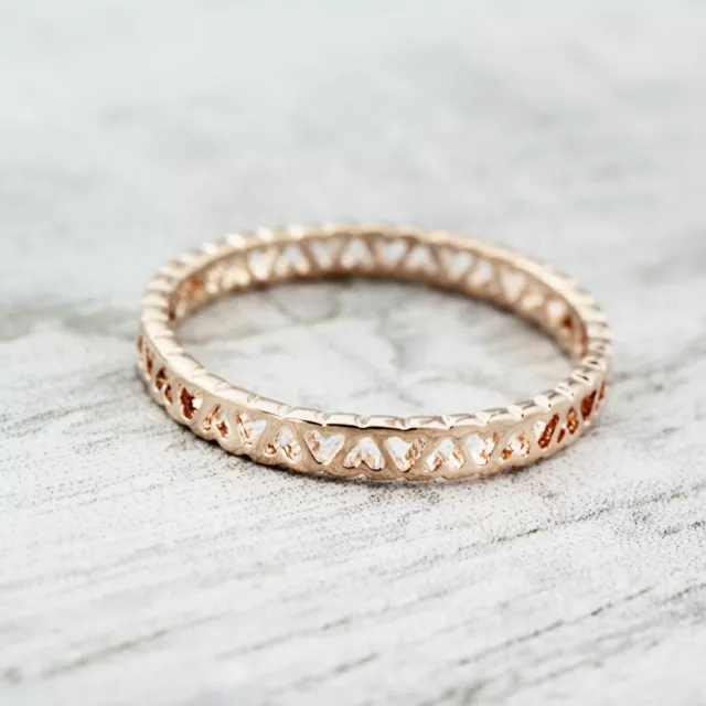 18K Rose Gold GP Ladies Cute Filigree Band Wedding Engagement Love Heart Ring