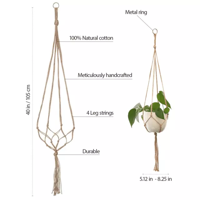 Macrame Plant Hanger Vintage Rope Basket Outdoor Pot Holder Flower Garden 4 Pack