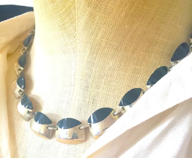 Taxco 925 Sterling Silver Necklace  Black Onyx Modernist Signed Vintage Estate