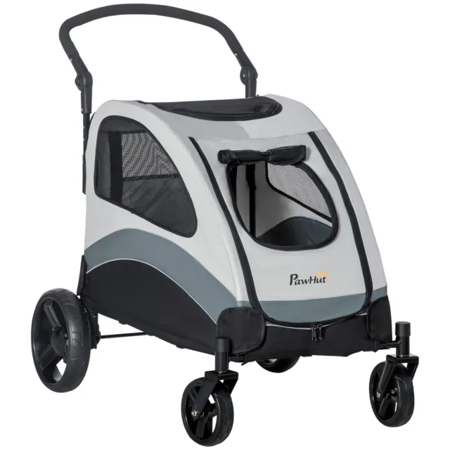 PawHut Dog Stroller Pet Pushchair Buggy Pram W/ 4 Wheels Safety Leash, Grey