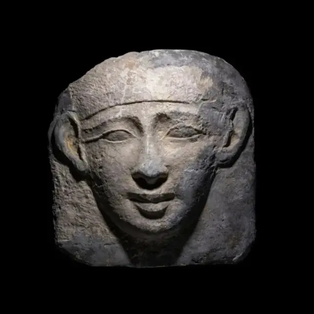 Ancient Egyptian Large Limestone Mask from an Anthropoid Sarcophagus Late Period