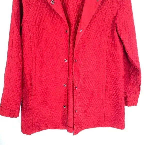 EILEEN FISHER RED Quilted Long Line Cortton Clasp Closure Jacket Womens ...