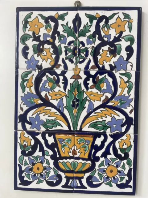 Original Mid Century Floral Art Nouveau Style Tiles Wall Hanging