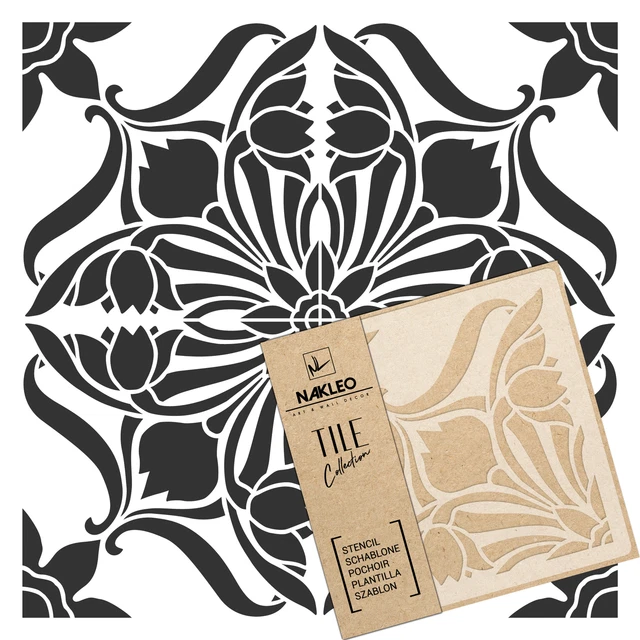 ART NOUVEAU FLOWER #5 Tile reusable PLASTIC Stencil 3.9” x 3.9” to 23.6” x 23.6”