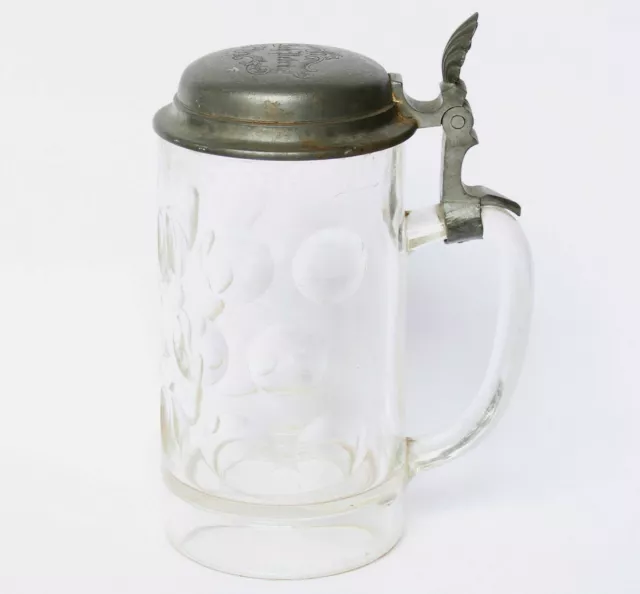 Bierkrug Bierhumpen Humpen Glas Krug Pressglas Zinndeckel um 1900 Höhe 19 cm