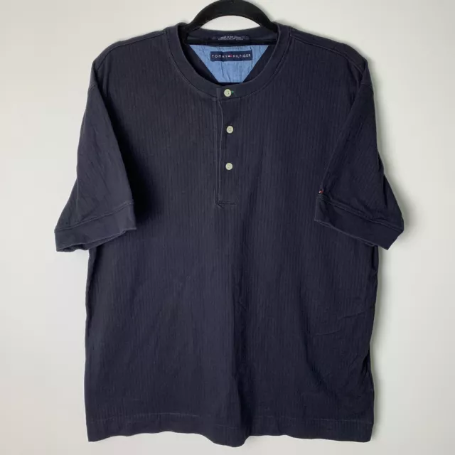 TOMMY HILFIGER Navy Blue Button Down Short Sleeve T-Shirt Tee Size Men's Large L