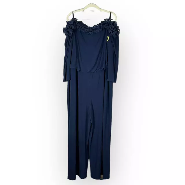 ADRIANNA PAPELL OFF-THE-SHOULDER Ruffle Jumpsuit Women's Plus 22W Blue ...