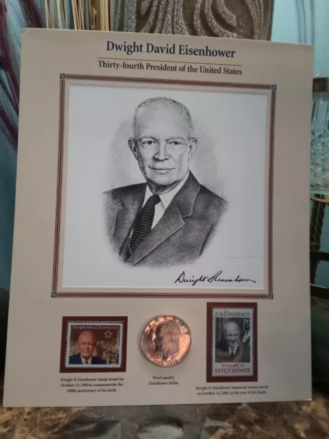 1976 S Proof Eisenhower Bicentennial Silver Dollar Coin Stamp Stat Collection