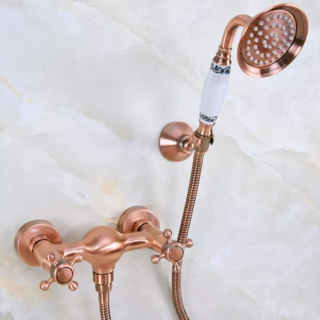 Antique Copper Bathroom Hand Shower Faucet Set Hand Spray Wall Mount Mixer Tap