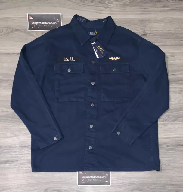 POLO RALPH LAUREN Big & Tall Navy Military Air Force Herringbone Shirt Jacket