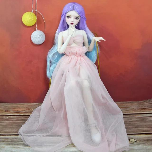 22 Inch BJD Doll Mechanical Joint Doll Gradient Wig Pink Dress DIY Full Set Toys