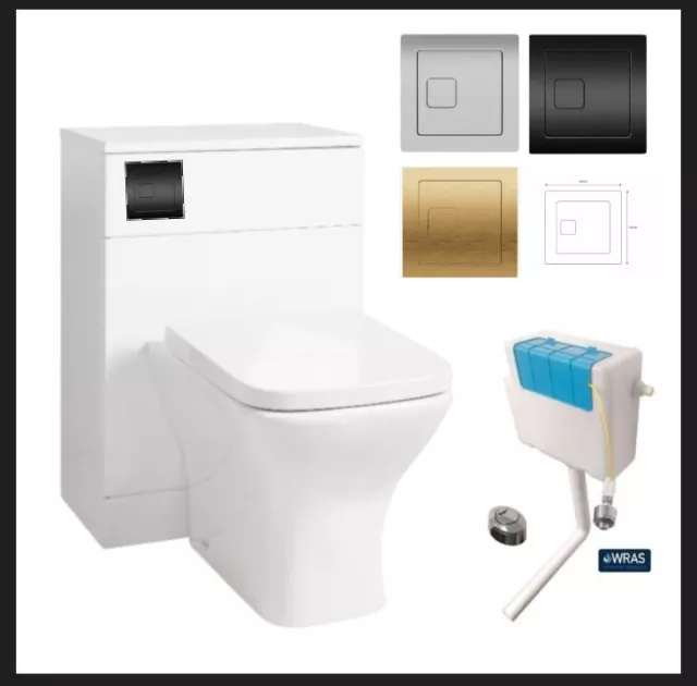 Bathroom Cistern WC Unit Square Back to Wall Toilet & Soft Close Seat White