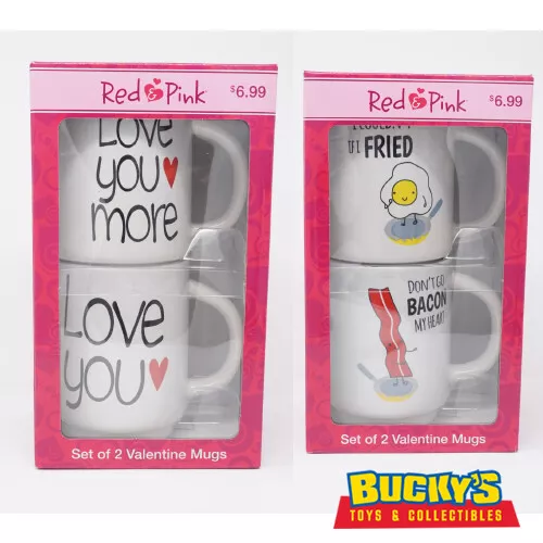 Valentine’s Day Gift Coffee Mug Set 2 Red Hearts Love His Hers Relationship Cups