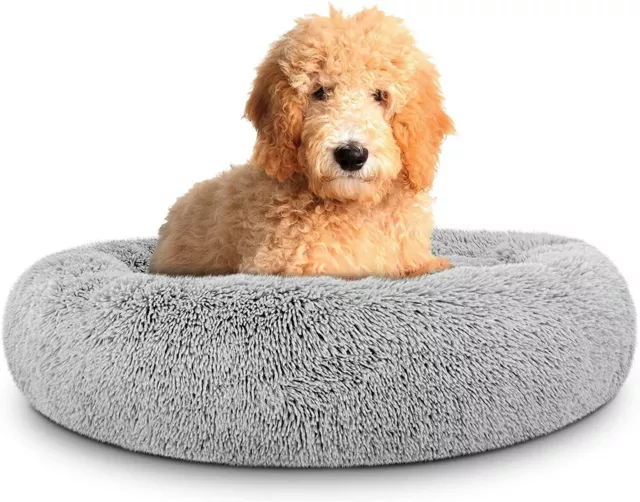Dog Bed Soft Plush Cat Calming Pet Donut Washable Round Beds For Anti Anxiety L