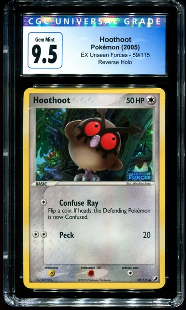 CGC 9.5 Hoothoot Reverse Holo EX Unseen Forces 2005 Pokemon Card #59