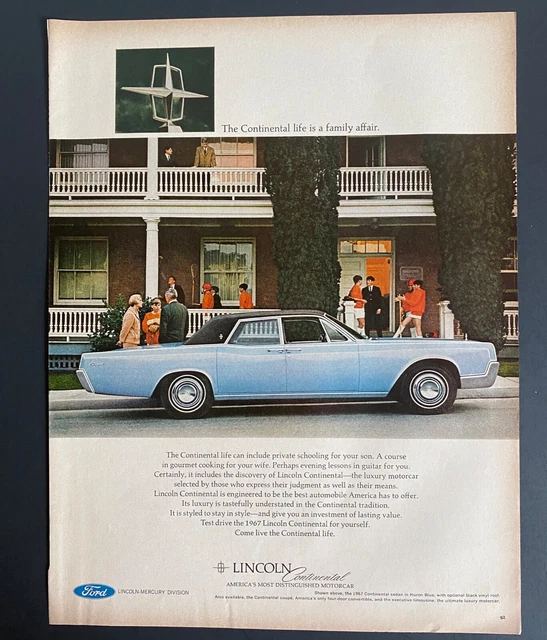 Vintage 1967 Original Print Ad Blue LINCOLN CONTINENTAL ~Life is a Family Affair
