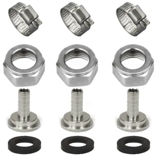 3 Pack Beer Nut Stainless Steel Tail Piece and Gasket Kit for Draft Beer Shanks