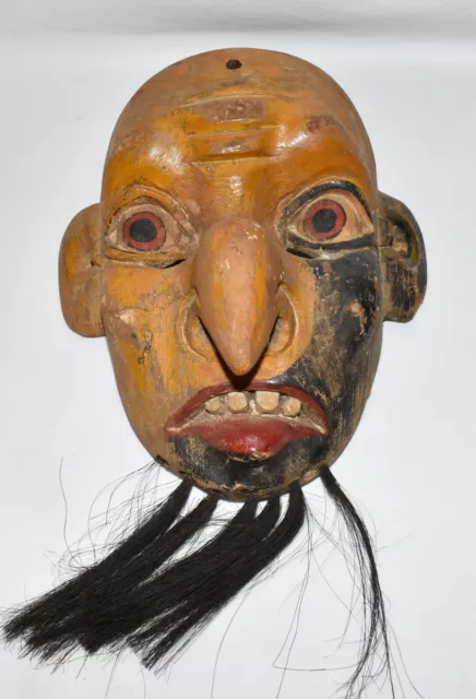 Primitive Indonesian Bali Dance Mask Hand Carved Hand Painted Wooden Tribal Mask