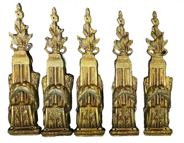 5 Elementos Decorativos Apliques Bronce XIX Siglo para Fachada Cómoda