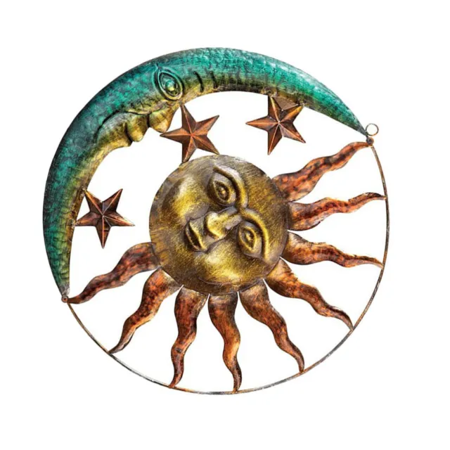 Wrought Iron Sun Moon Wall Hanging 3D Mosaic Celestial Face Decor