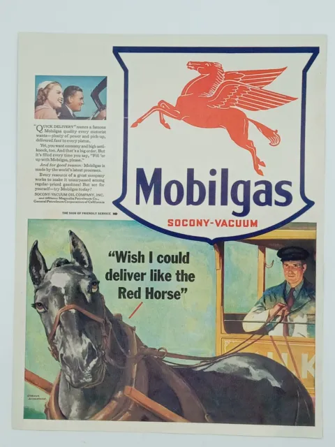 1941 Mobilgas "Wish I Could Deliver Like The Red Horse" Pegasus Vintage Print Ad