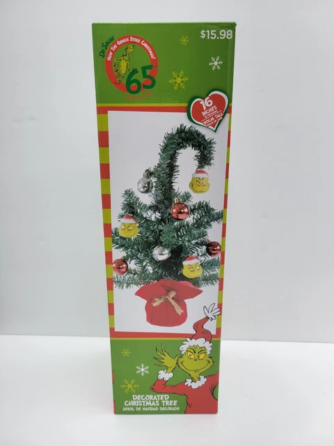 Dr Seuss Grinch 16in Decorated Christmas Tree Ornaments Tabletop Decor NIB