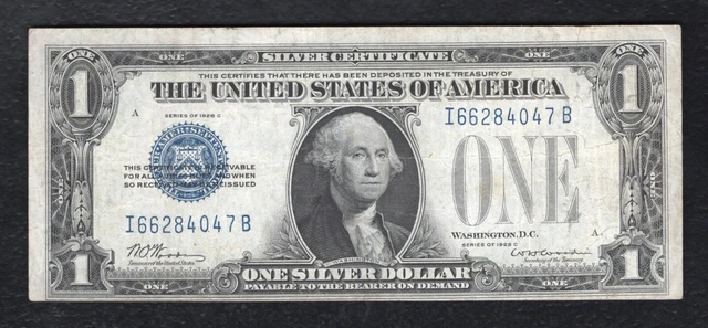 Fr. 1603 1928-C $1 One Dollar “Funnyback” Silver Certificate “I-B Block” Scarce