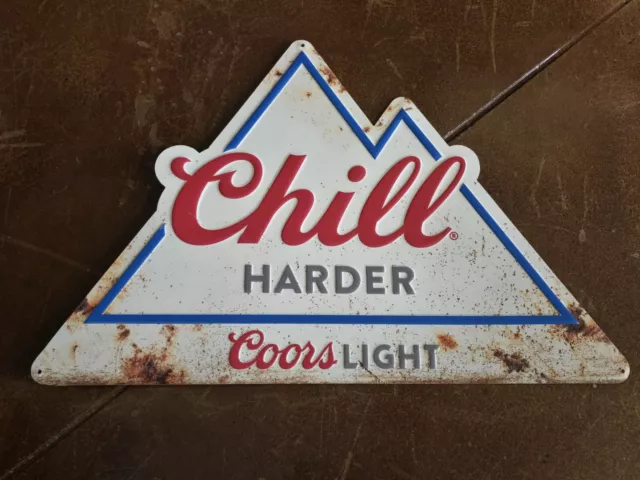 Coors Light "Chill Harder" Metal Tin Beer Bar Sign 23.5x15.5" Display Mancave