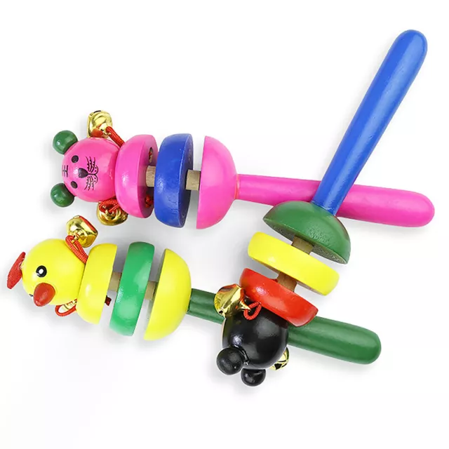Baby Rattle Colorful Rainbow Hand Held Bell Stick Wooden Percussion Musical Toy