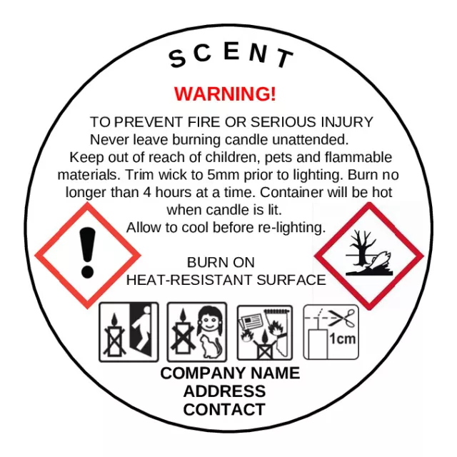 35 -COLOUR 2- Personalised CLP Wax Melt Warning Burning Safety
