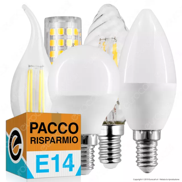 Kit LAMPADINE LED attacco piccolo E14 2W a 14W Candela Oliva Miniglobo Filamento