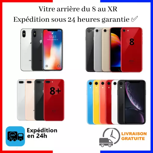 Vitre arrière iPhone  8 8 PLUS X XR AVEC ADHESIF